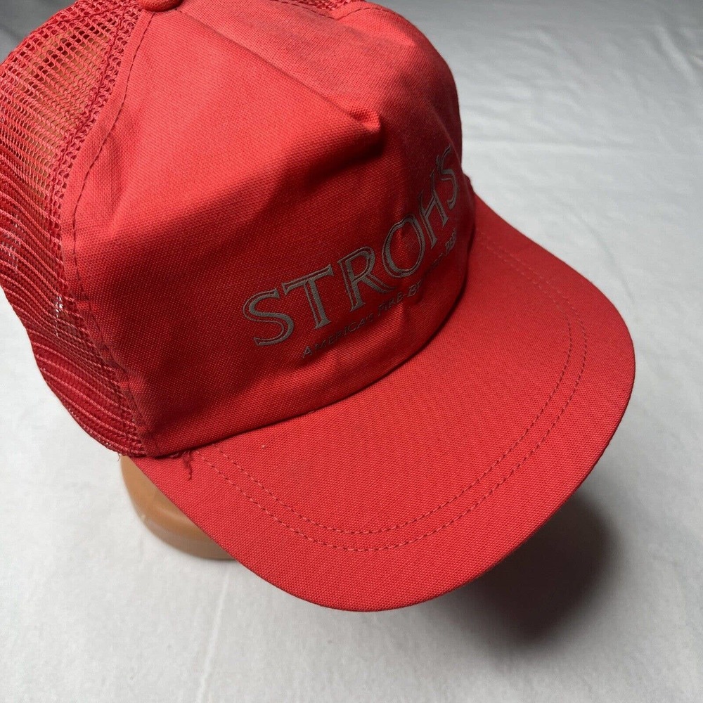 Stroh's Brewing Beer Red Adjustable Cap Trucker Spartan Specialties Hat VTG - Picture 7 of 12